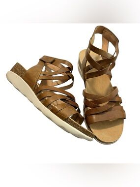 Dansko Brown Leather Gladiator Wedge Sandals Comfort Size 41 Velcro Strap